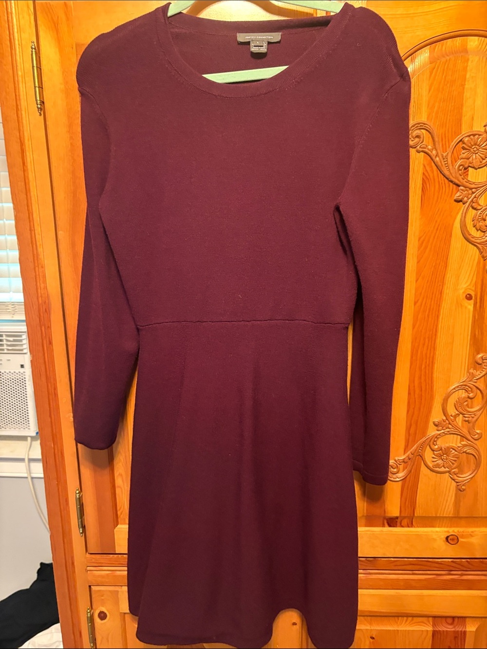 French Connection Long-Sleeve Fit-and-Flare Dress in Plum